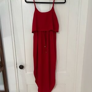 Red Sleeveless Dress with cinched tie waist